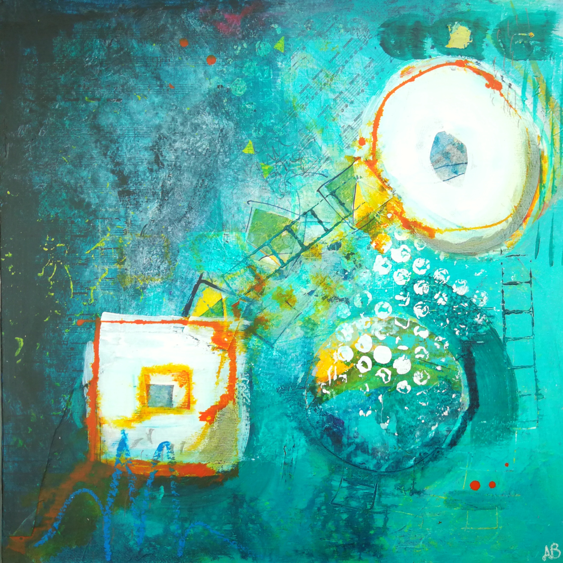 A sight of innocence - mixed media on board. 30cm x 30cm. Framed. £95